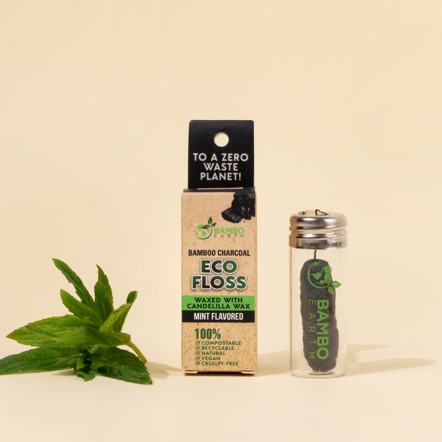 Charcoal Floss With Glass Jar